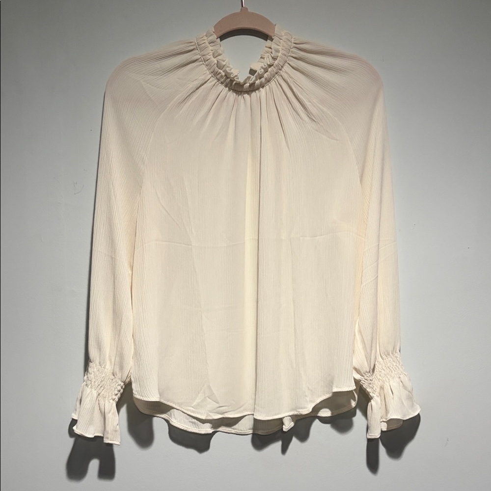 LOFT Cream Ruffle Neck Blouse
